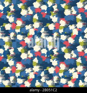 Klassisches, Blaues, Handgezeichnetes, Fleckig-Nahtloses Camo-Punkt-Muster. Verspielter Unperfekter Hintergrund im Appaloosa-Stil in Weiß, Rot. Dicht gepacktes und Gepunktete Tier Stock Vektor