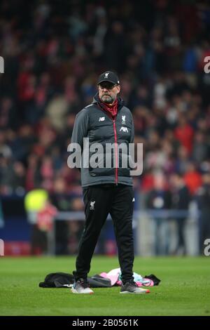 Madrid, Spanien. Februar 2020. Madrid, Spanien; 18.02.2020.- Atlético de Madrid vs. Liverpool 1. Spieltag der Champions League in der Wanda Metropolitan, Madrid. Jurgen Klopp Liverpooler Trainer. Credit: Juan Carlos Rojas/Picture Alliance weltweite Nutzung / dpa / Alamy Live News Stockfoto
