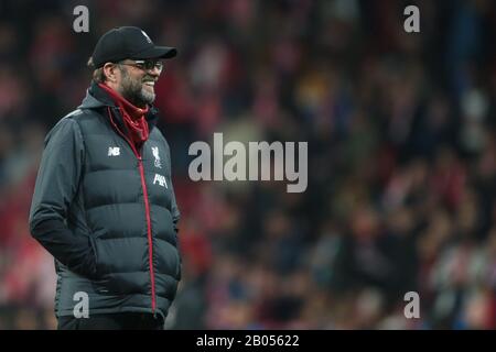 Madrid, Spanien. Februar 2020. Madrid, Spanien; 18.02.2020.- Atlético de Madrid vs. Liverpool 1. Spieltag der Champions League in der Wanda Metropolitan, Madrid. Jurgen Klopp Liverpooler Trainer. Credit: Juan Carlos Rojas/Picture Alliance weltweite Nutzung / dpa / Alamy Live News Stockfoto