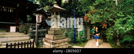 Zwei Personen, die in einem Park spazieren, Ueno Park, Präfektur Tokio, Kanto-Region, Japan Stockfoto