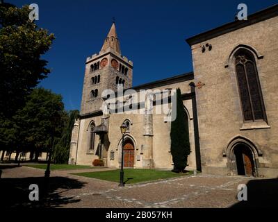 Blick auf die Kirche, die Kathedrale Notre Dame du Glarier, Sion, den Kanton Wallis, Schweiz Stockfoto