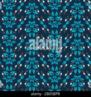 Classic Blue Bold Vector Summer Bloom Motif Seamless Muster Mit Blumenmuster. Handgemalter Vogel der Paradiesblume Hintergrund. Collage-Stil Mit Hellen Ausschnitten Stock Vektor
