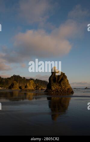 Ruby Beach auf der Olympia-Halbinsel im Olympia-Nationalpark im US-Bundesstaat Washington im Abendlicht Stockfoto