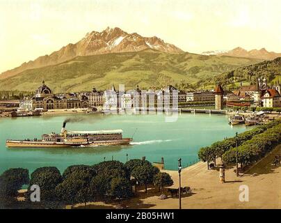 Blick auf den Pilatus, Luzerne, Schweiz. Zwischen 1890 Und 1910. Stockfoto