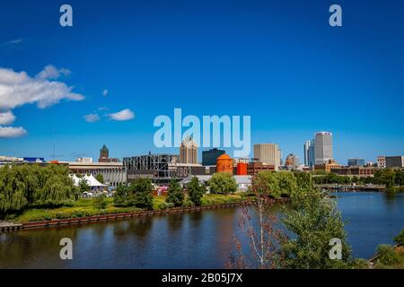 Milwaukee, WISCONSIN/VEREINIGTE STAATEN VON AMERIRCA - 30. AUGUST 2018: Blick auf das Harley-Davidson Museum während der 115. Jubiläumsfeier. Stockfoto