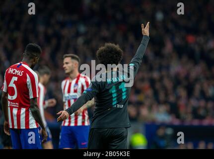 Liverpools FC Mohamed Salah wurde während des UEFA Champions League-Spiels in der Runde des 16. Hinspiels zwischen Atletico de Madrid und dem FC Liverpool im Wanda Metropolitano Stadium in Madrid im Einsatz gesehen.(Endstand; Atletico de Madrid 1:0 Liverpool FC) Stockfoto