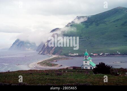 USA, ALASKA, KODIAK ISLAND OLD RUSSIAN ORTHODOXEN KIRCHE IN KARLUK Stockfoto