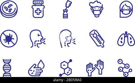 Bakterien- und Virus-Symbol über weißem Hintergrund, dickes Linienformat, Vektordarstellung Stock Vektor
