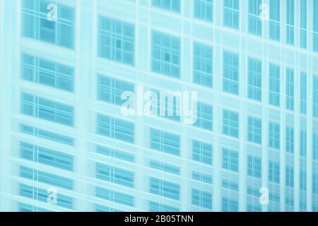 Abstrakter Hintergrund mit Neon-Gitterlinie. Modernes Gebäude mit glasig-aussen Mustern Stockfoto