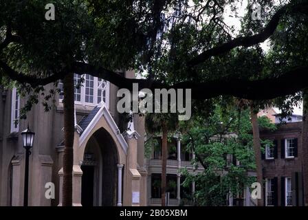 USA, GEORGIA, SAVANNAH, MONTEREY PLATZ, IM GOTISCHEN STIL ERBAUTE SYNAGOGE, MICKVE ISRAEL Stockfoto