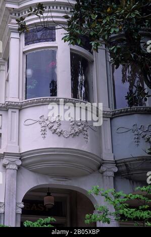 USA, GEORGIA, SAVANNAH, MONTEREY SQUARE, LOKALES HAUS, DETAIL, BAY WINDOW Stockfoto