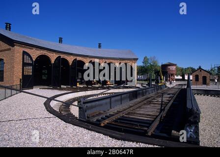 USA, MICHIGAN, IN DER NÄHE VON DETROIT, DEARBORN, GREENFIELD VILLAGE, BAHNDREHSCHEIBE Stockfoto