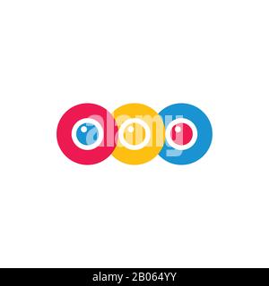 Einfaches verknüpftes Kreisobjekt buntes Happy Concept Logo Vector Stock Vektor