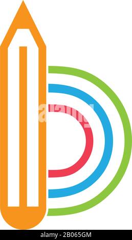 Buchstabe b bunter Bleistift kreativer Symbolvektor Stock Vektor