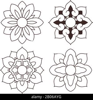 Koreanische traditionelle Muster, Verzierungen und Symbole in asiatischer Designstilillustration 023 Stock Vektor