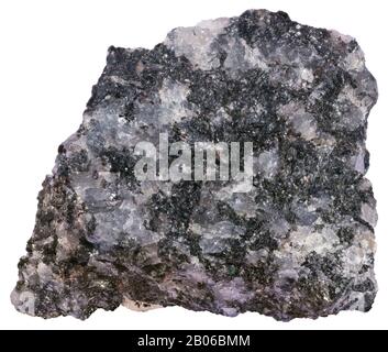 Gabrodiorit, Plutonic, Lanark, Ontario Rocks an der mineralogischen Grenze zwischen Gabbro und Diorit. Dunkelgrau bis schwarz, fein- bis mittelkörnig, z. Stockfoto