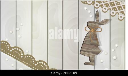 Trendiges, modernes Osterbanner. Frohes Ostern horizontales Poster. Kaninchen oder Hase. Zarte Stößelfarben. Realistischer Style. Vektorgrafik. Stockfoto