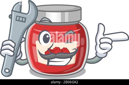 Smart Mechanic Himbeere Marmelade Cartoon Character Design Stock Vektor