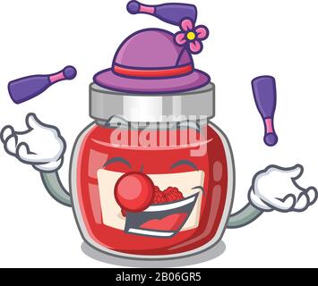 Ein lebendiges Himbeer-Marmelade-Cartoon-Character-Design, das Juggling spielt Stock Vektor