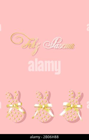 Frohe ostern. Osterkarte. Frühlingsblumen auf pinkfarbenem Hintergrund. Übersetzung aus spanisch frohe ostern. Stockfoto