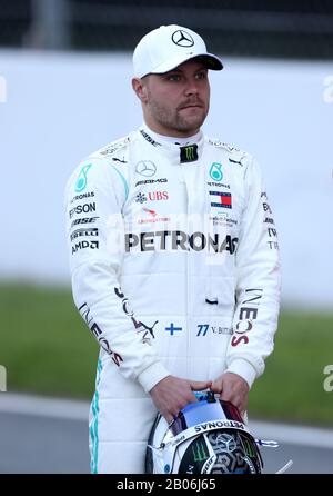 Mercedes-AMG Petronas Fahrer Valtteri Bottas am Tag eine der Saisonvorbereitungen auf dem Circuit de Barcelona-Catalunya. Stockfoto