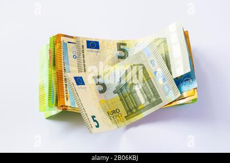 Euro, Banknotenstapel, Detail, Clipping, Studio Shot, Deutschland Stockfoto