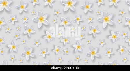 Sanftes trendig-nahtloses Muster mit Blumen. Weiße Blumen. Petunia. Grauer Hintergrund. Elegantes Muster für Textilien und Innenraumgestaltung. Stockfoto