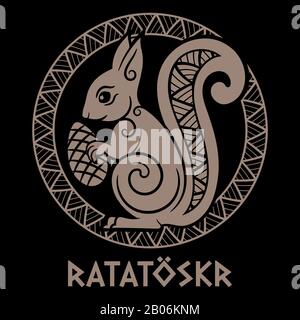 Das Eichhörnchen namens Ratatoskr, Illustration aus der altnordischen Mythologie Stock Vektor