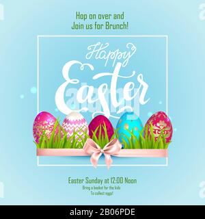 Frohe Osterschrift, Eier und Tulpen Stock Vektor