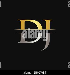 Erster DJ Letter Logo Design Vector Mit Gold- und Silberfarbe. DJ-Logo-Design Stock Vektor