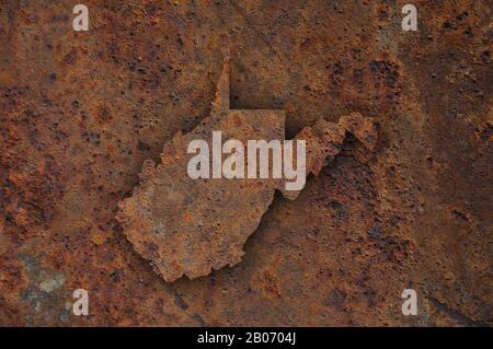 Karte von West Virginia auf rostiges Metall Stockfoto