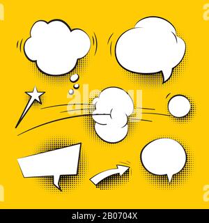 Comic-Cartoon-Sprechblasen mit Halbtonschattenvektor. Satz weißer Sprechblasenabbildung Stock Vektor