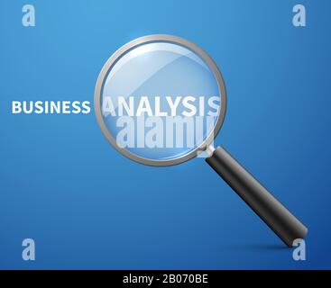 Hintergrund des Vektorkonzepts für die Geschäftsanalyse mit Lupe. Forschung und Analyse, Analyse und Strategieabbildung Stock Vektor