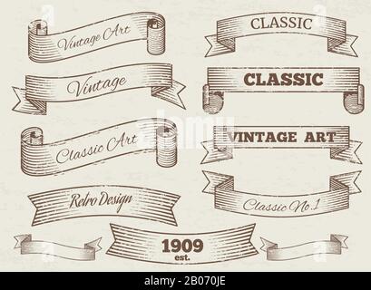 Vector Vintage Etiketten und Banner Kollektion. Klassische Kunst Farbband Illustration Stock Vektor