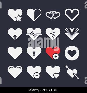 Abstrakte Symbole für Herzvektoren. Pfeil im Herzen, Liebe und Herzschlag Stock Vektor