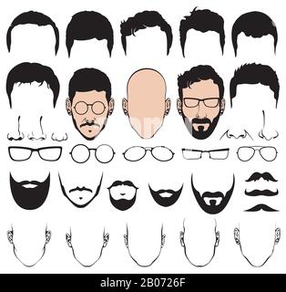 Designkonstruktor mit Kopf-Vektor-Silhouettenformen von Haarschnitten, Brillen, Bärte, Schnurrbart. Haarschnitt für Mode Gentleman Illustration Stock Vektor