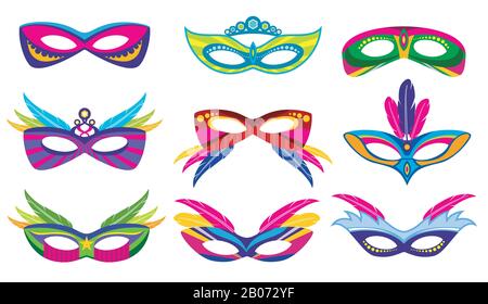 Isolierte Farbe mardi Gras maskiert Vektorsammlung. Maskenbild und Karnevalsparty Illustration Stock Vektor