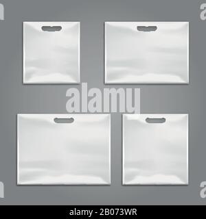 Einwegbeutel aus Kunststoff, Vektorvorlagen, Designsockups. Wasserdichtes Paket zur Veranschaulichung der Aufbewahrung Stock Vektor
