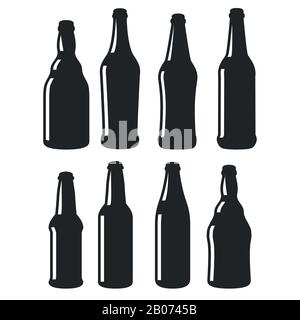 Bierflaschen verschiedene Formen schwarze Vektorsymbole. Silhouette der Designillustration der Flaschen-Sammlung Stock Vektor