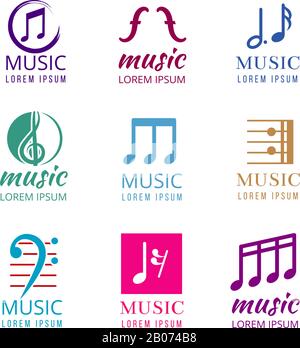 Musikvektorlogos festgelegt. Emblem für Studioaufnahmen und Illustrationen für Musikunternehmen Stock Vektor