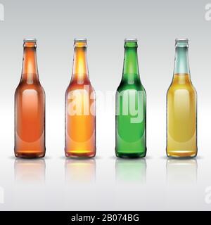 Bierglas-Flaschenvektor isoliert auf Weiß eingestellt. Alkoholgetränke-Lagerbier und dunkle Bier-Illustration Stock Vektor