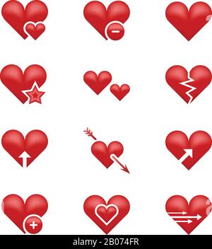 Herz liebt Emoji, Emoticons Vektor-Set. Abbildung: Gebrochenes Herz, Pfeil und Stern Stock Vektor