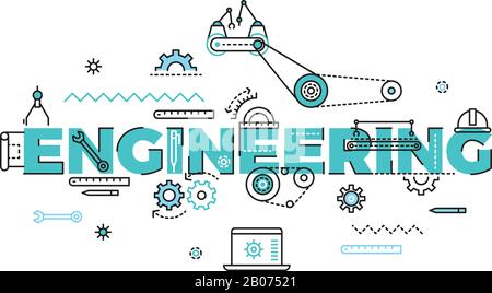 Technologie, Engineering Vector Flat Concept. Optimierung mechanische Prozessabbildung Stock Vektor