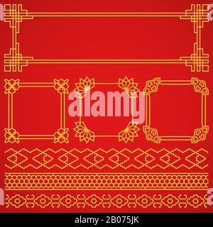 Vektor-asiatische, koreanische, chinesische, japanische Retro-Frames, Rahmen festgelegt. Dekorationsmuster orientalische und traditionelle Illustration Stock Vektor
