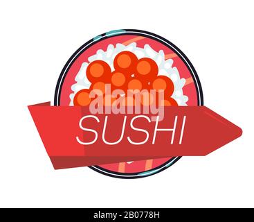 Japanische Vorlage für Vektorgrafiken im Sushi-Menü. Fisch und Meeresfrüchte, Rolle und Dekoration Stock Vektor