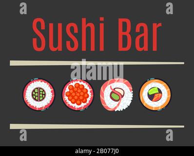 Japanische Vorlage für das Sushi-Bar-Logo. Set mit Logotyp Restaurant. Vektorgrafiken Stock Vektor