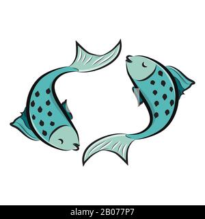 Fische. Horoskop Sternzeichen. Blaues Fischpaar isoliert Stock Vektor