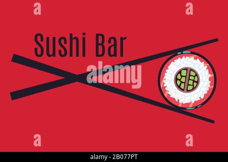 Vorlage für das rote japanische Sushi Bar-Logo. Traditionelles Restaurant, Vektorgrafiken Stock Vektor