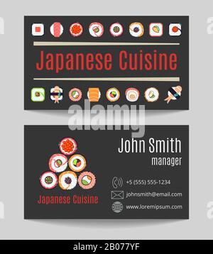 Japanische Küche Restaurant schwarze Visitenkarte auf beiden Seiten Vektorgrafiken Stock Vektor