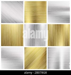 Metal-Vektor-Texturen festgelegt. Abbildung mit silberfarbenem und goldenem Metallic-Muster Stock Vektor